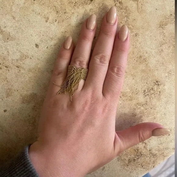 Anthropologie Tassel Stainless Steel Waterproof Resizable Ring - Picture 3 of 16